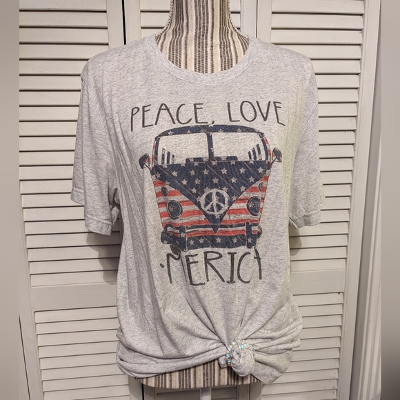 Bella Canvas Tops - Peace, Love 'Merica Bella Canvas Hippie Bus Soft Sublimation Print T Shirt sz L